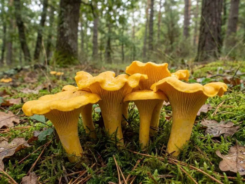 Chanterelles among the moss of a pine wood